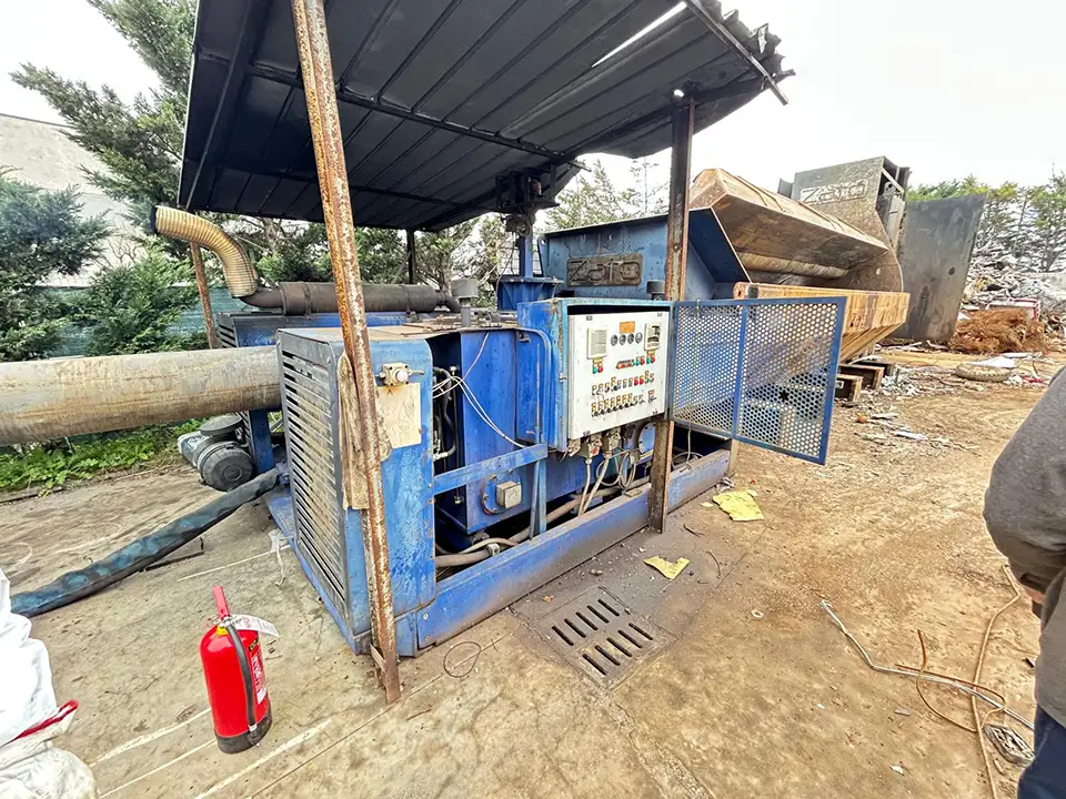 Power unit of the used Zato Blue Whale scrap shear press with control panel.
